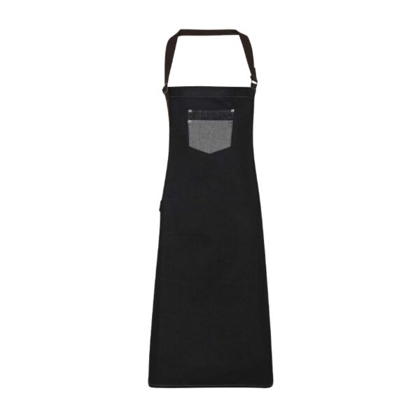 Division waxed-look denim bib apron with faux leather Thumbnail
